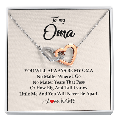 Interlocking Hearts Necklace | Personalized Oma Necklace From Grandkids Granddaughter Grandson You Will Always Be My Oma Birthday Mothers Day Christmas Customized Gift Box Message Card | siriusteestore