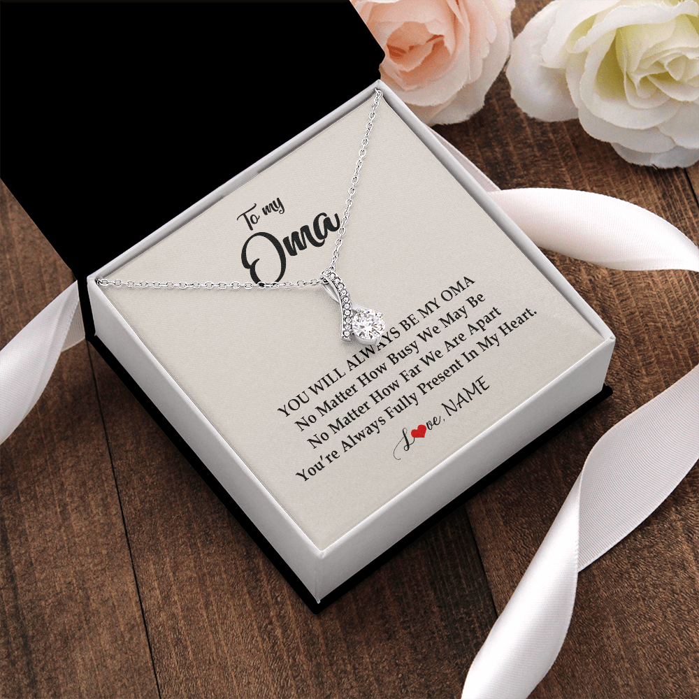 Alluring Beauty Necklace | Personalized Oma Necklace From Grandkids Granddaughter Grandson You're Always In My Heart Oma Birthday Mothers Day Christmas Customized Gift Box Message Card | siriusteestore