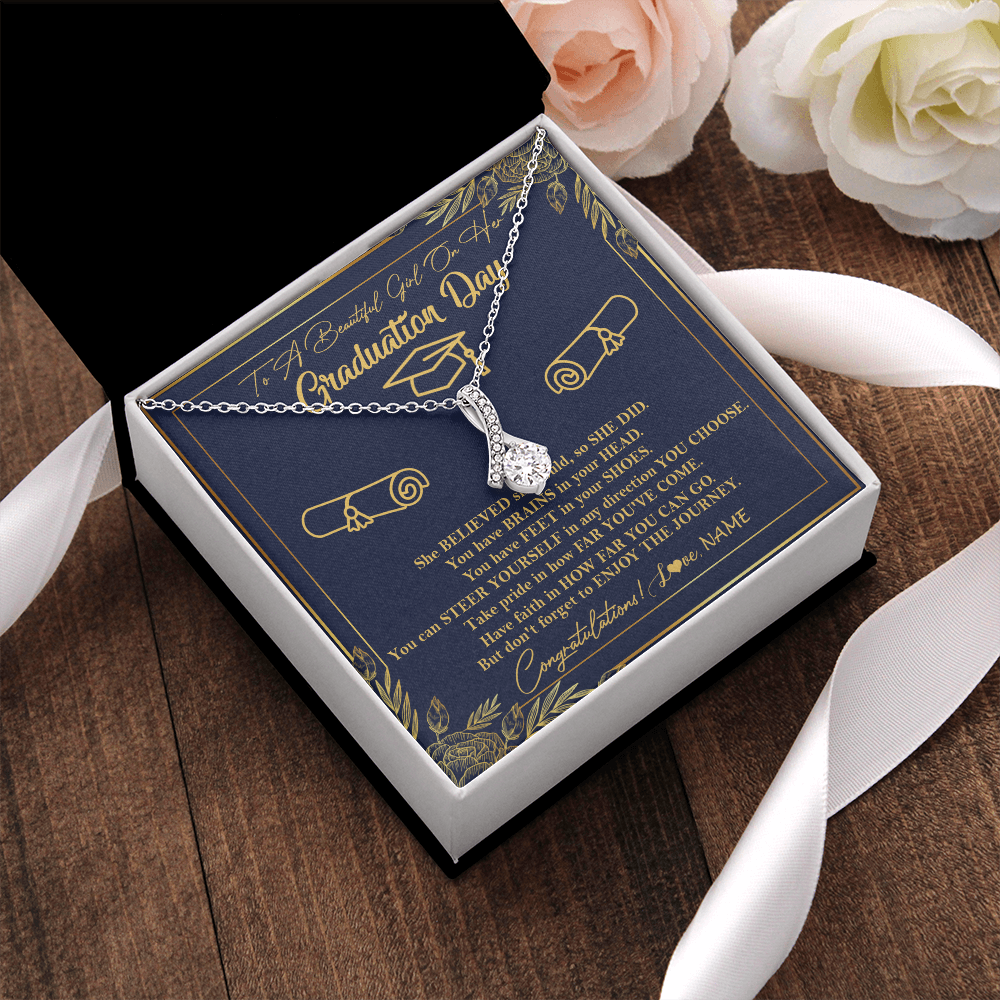 Alluring Beauty Necklace | Personalized To A Beautiful Girl On Her Graduation Day Necklace Class of 2022 For Daughter Granddaughter Sister Jewelry Customized Gift Box Message Card | siriusteestore