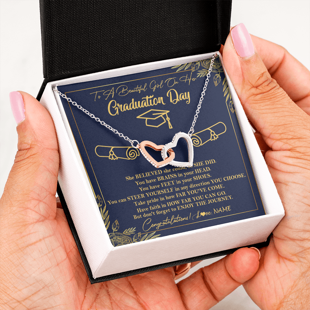 Interlocking Hearts Necklace | Personalized To A Beautiful Girl On Her Graduation Day Necklace Class of 2022 For Daughter Granddaughter Sister Jewelry Customized Gift Box Message Card | siriusteestore