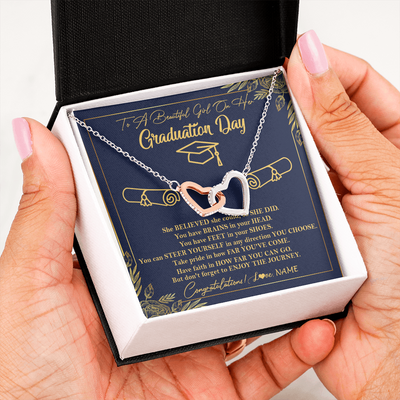 Interlocking Hearts Necklace | Personalized To A Beautiful Girl On Her Graduation Day Necklace Class of 2022 For Daughter Granddaughter Sister Jewelry Customized Gift Box Message Card | siriusteestore