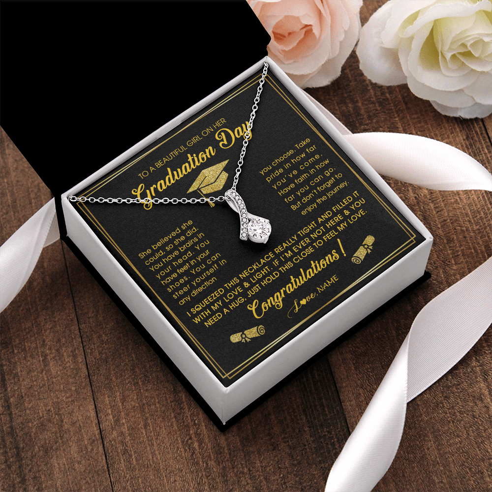 Alluring Beauty Necklace | Personalized To A Beautiful Girl On Her Graduation Day Necklace For Daughter Granddaughter Sister Bonus Daughter Jewelry Customized Gift Box Message Card | siriusteestore