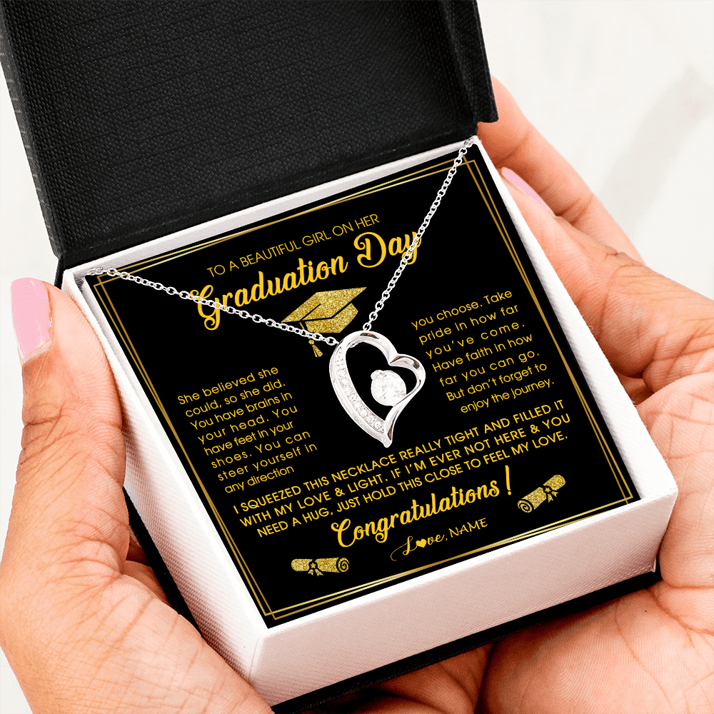 Forever Love Necklace | Personalized To A Beautiful Girl On Her Graduation Day Necklace For Daughter Granddaughter Sister Bonus Daughter Jewelry Customized Gift Box Message Card | siriusteestore