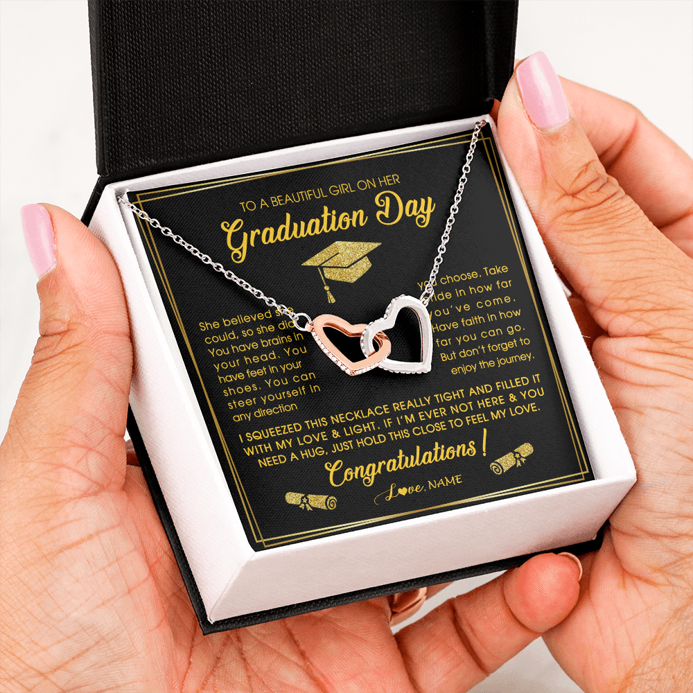 Interlocking Hearts Necklace | Personalized To A Beautiful Girl On Her Graduation Day Necklace For Daughter Granddaughter Sister Bonus Daughter Jewelry Customized Gift Box Message Card | siriusteestore