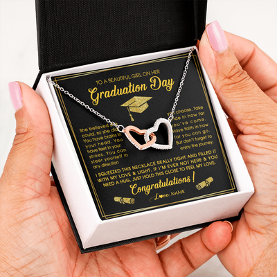 Interlocking Hearts Necklace | Personalized To A Beautiful Girl On Her Graduation Day Necklace For Daughter Granddaughter Sister Bonus Daughter Jewelry Customized Gift Box Message Card | siriusteestore