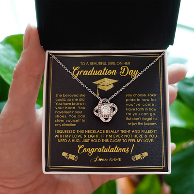 Love Knot Necklace | Personalized To A Beautiful Girl On Her Graduation Day Necklace For Daughter Granddaughter Sister Bonus Daughter Jewelry Customized Gift Box Message Card | siriusteestore