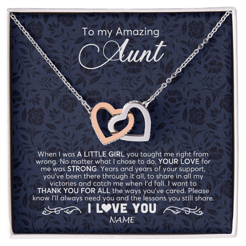 Interlocking Hearts Necklace | Personalized To My Amazing Aunt Necklace From Niece When I Was A Little Girl Aunt Birthday Mothers Day Christmas Jewelry Customized Gift Box Message Card | siriusteestore