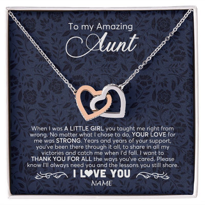 Interlocking Hearts Necklace | Personalized To My Amazing Aunt Necklace From Niece When I Was A Little Girl Aunt Birthday Mothers Day Christmas Jewelry Customized Gift Box Message Card | siriusteestore