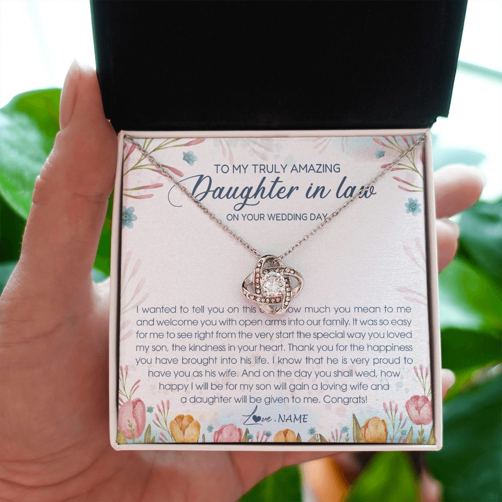 Love Knot Necklace | Personalized To My Amazing Daughter In Law Necklace from Mother In Law Daughter In Law On Your Wedding Day Bride Jewelry Customized Gift Box Message Card | siriusteestore