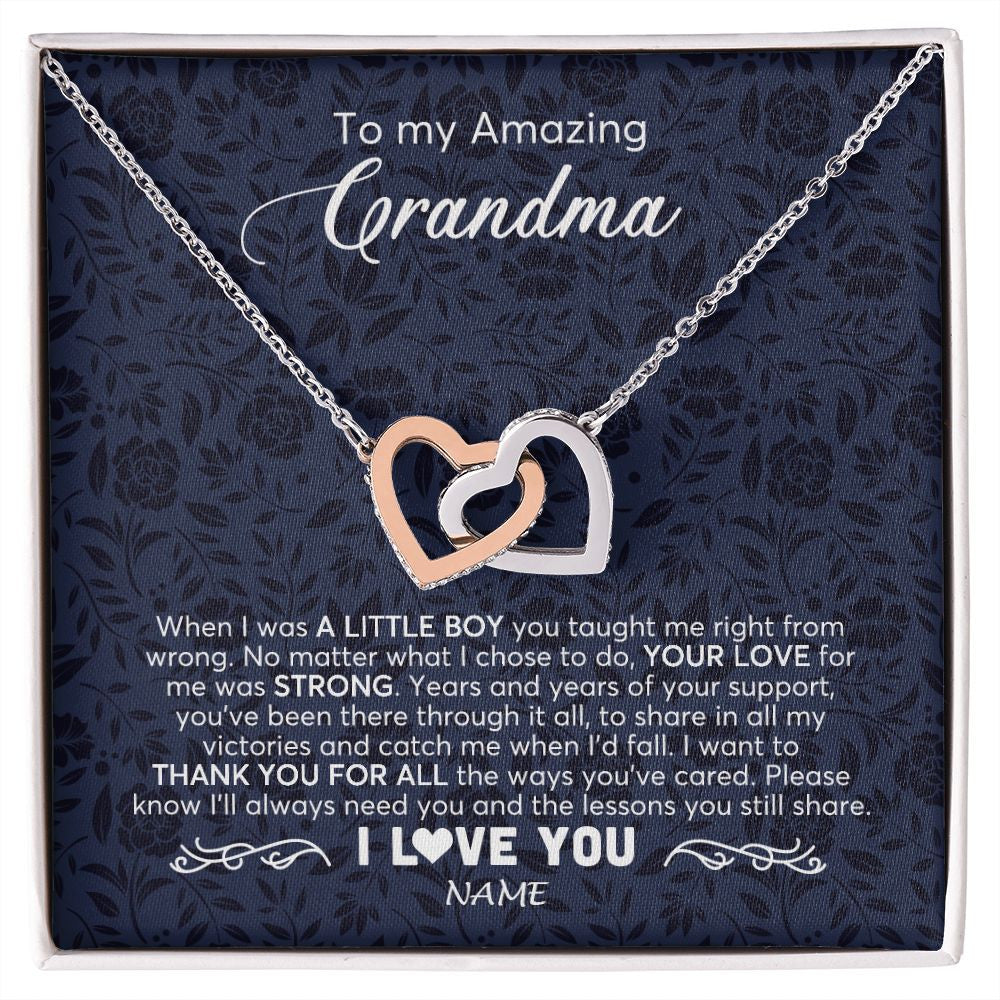 Interlocking Hearts Necklace | Personalized To My Amazing Grandma Necklace From Grandson When I Was A Little Boy Grandma Birthday Mothers Day Christmas Customized Gift Box Message Card | siriusteestore
