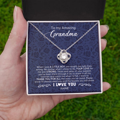 Love Knot Necklace | Personalized To My Amazing Grandma Necklace From Grandson When I Was A Little Boy Grandma Birthday Mothers Day Christmas Customized Gift Box Message Card | siriusteestore