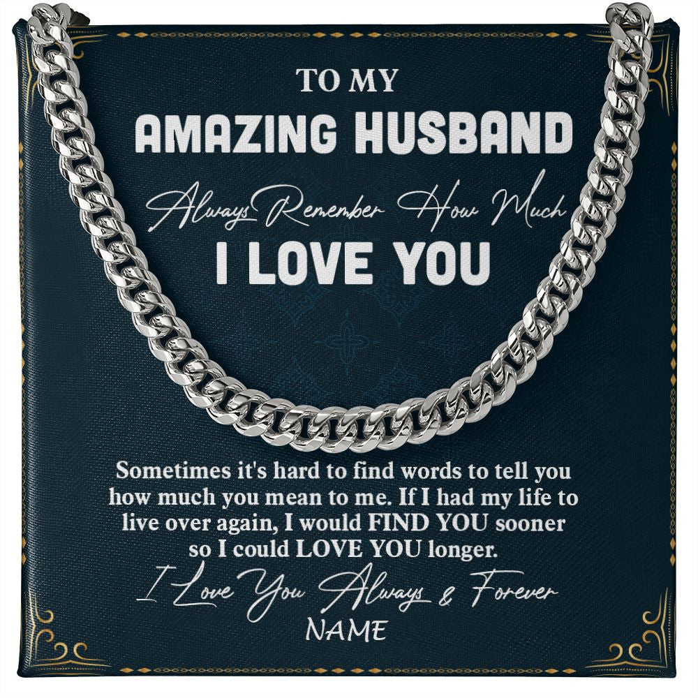 Cuban Link Chain Necklace | Personalized To My Amazing Husband Necklace From Wife I Love You Husband Birthday Anniversary Valentines Day Christmas Customized Gift Box Message Card | siriusteestore