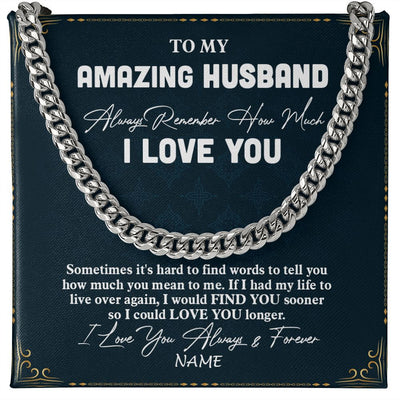 Cuban Link Chain Necklace | Personalized To My Amazing Husband Necklace From Wife I Love You Husband Birthday Anniversary Valentines Day Christmas Customized Gift Box Message Card | siriusteestore