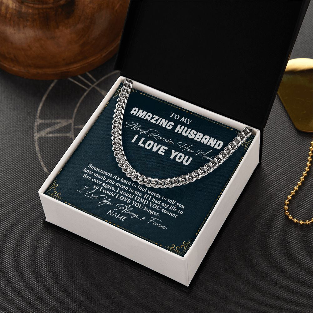 Cuban Link Chain Necklace | Personalized To My Amazing Husband Necklace From Wife I Love You Husband Birthday Anniversary Valentines Day Christmas Customized Gift Box Message Card | siriusteestore