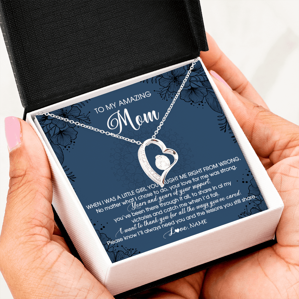 Forever Love Necklace | Personalized To My Amazing Mom Necklace From Daughter Little Girl You Taught Me Right Mom Birthday Mothers Day Christmas Jewelry Customized Box Message Card | siriusteestore