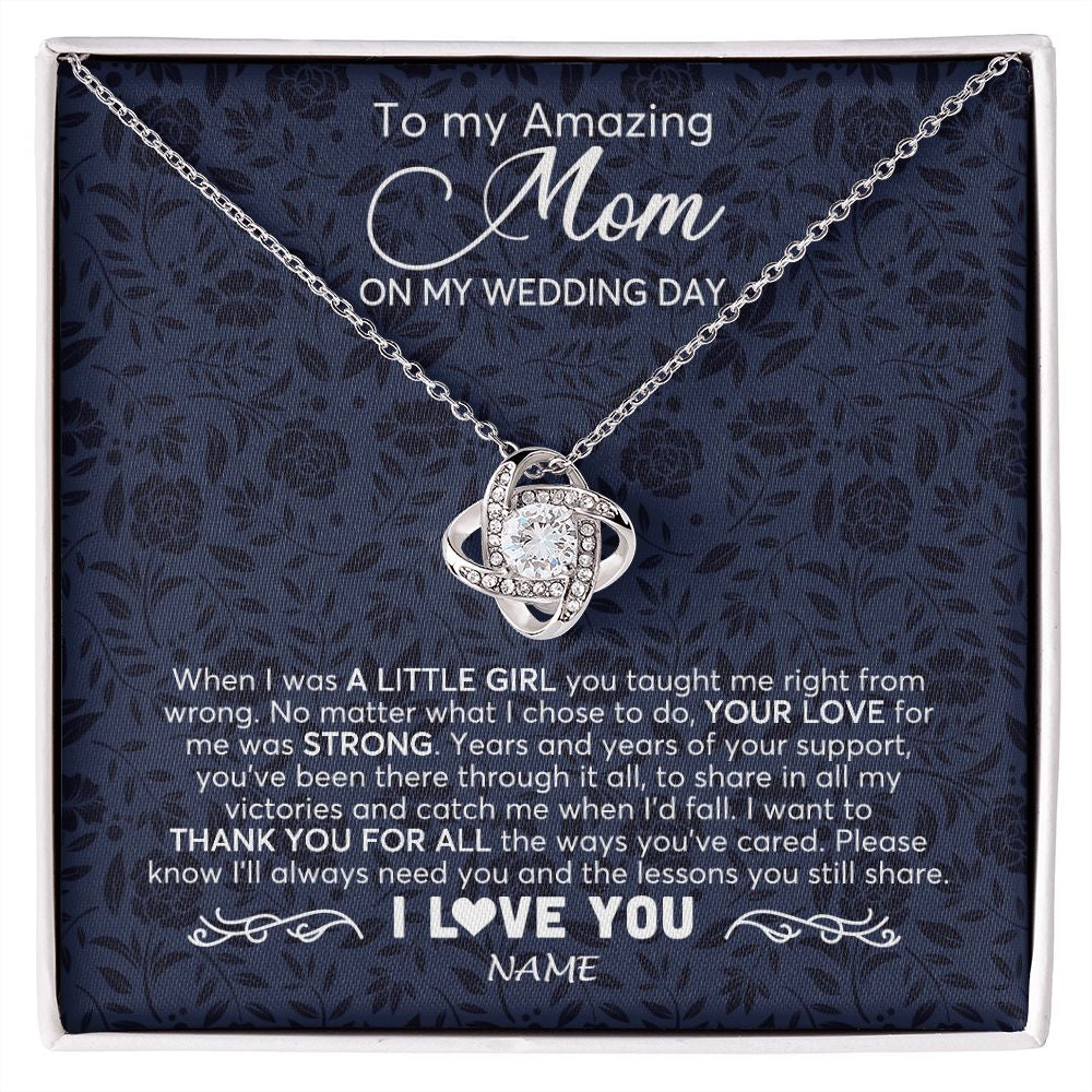 Love Knot Necklace | Personalized To My Amazing Mom Necklace From Daughter On My Wedding Day When I Was A Little Girl Mother Of Brid Wedding Day Customized Gift Box Message Card | siriusteestore