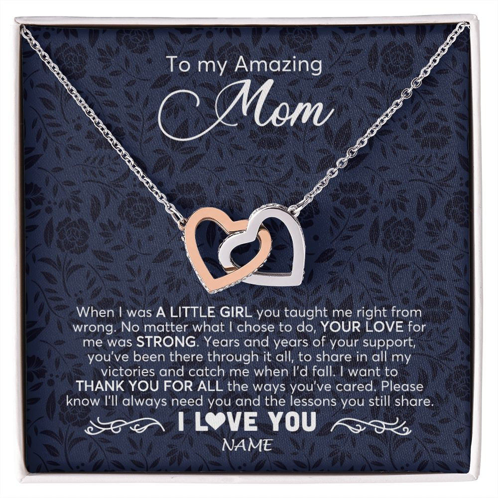 Interlocking Hearts Necklace | Personalized To My Amazing Mom Necklace From Daughter When I Was A Little Girl Mom Birthday Mothers Day Christmas Jewelry Customized Gift Box Message Card | siriusteestore