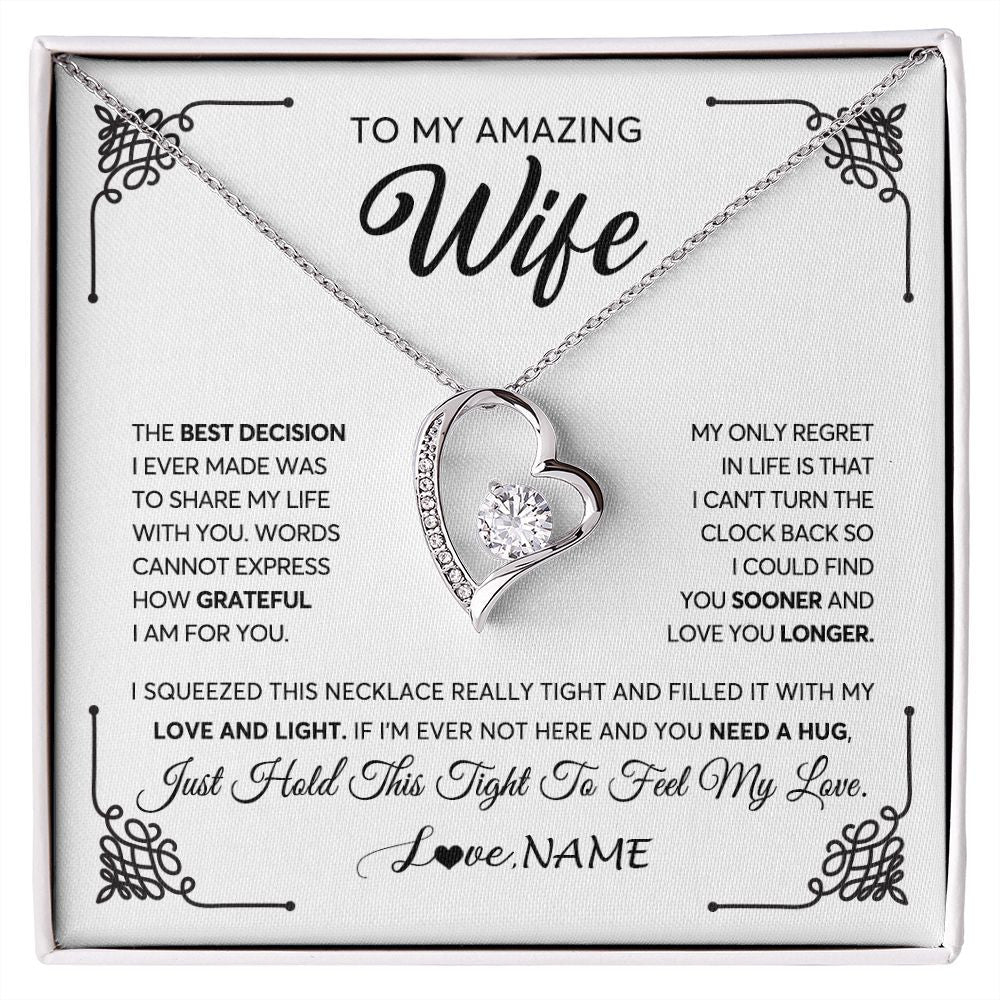 Forever Love Necklace | Personalized To My Amazing Wife Necklace From Husband The Best Decision I Ever Made Wife Valentines Day Birthday Christmas Customized Gift Box Message Card | siriusteestore