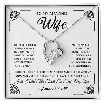 Forever Love Necklace | Personalized To My Amazing Wife Necklace From Husband The Best Decision I Ever Made Wife Valentines Day Birthday Christmas Customized Gift Box Message Card | siriusteestore