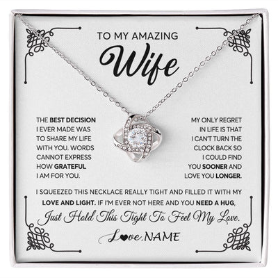 Love Knot Necklace | Personalized To My Amazing Wife Necklace From Husband The Best Decision I Ever Made Wife Valentines Day Birthday Christmas Customized Gift Box Message Card | siriusteestore