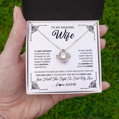 Love Knot Necklace | Personalized To My Amazing Wife Necklace From Husband The Best Decision I Ever Made Wife Valentines Day Birthday Christmas Customized Gift Box Message Card | siriusteestore