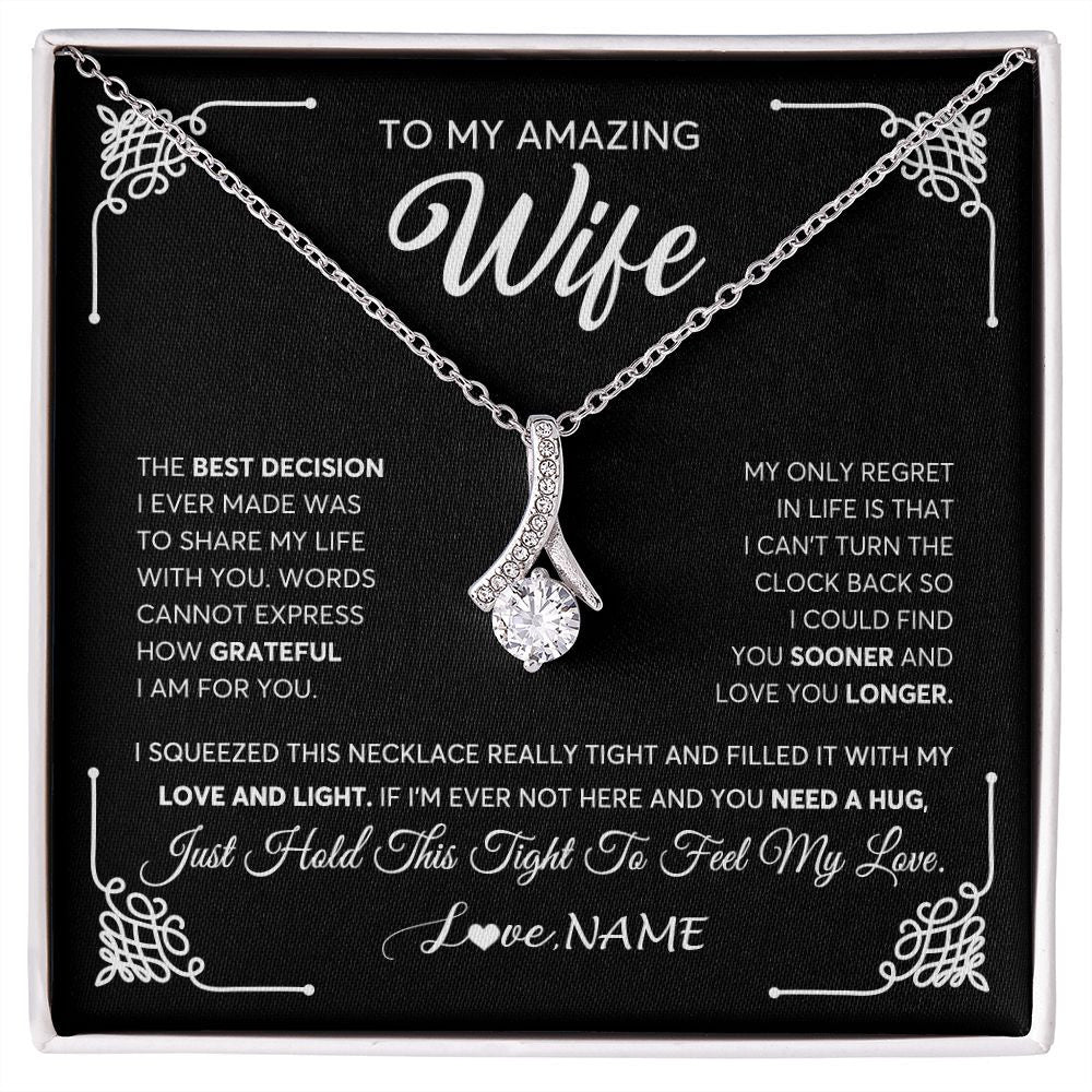 Alluring Beauty Necklace | Personalized To My Amazing Wife Necklace From Husband The Best Decision I Ever Made Wife Wedding Day Birthday Christmas Customized Gift Box Message Card | siriusteestore
