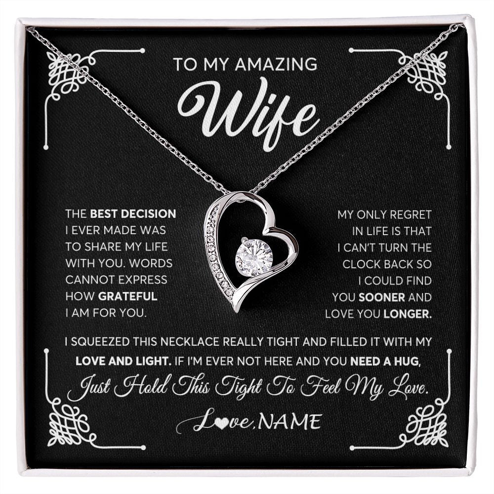 Forever Love Necklace | Personalized To My Amazing Wife Necklace From Husband The Best Decision I Ever Made Wife Wedding Day Birthday Christmas Customized Gift Box Message Card | siriusteestore