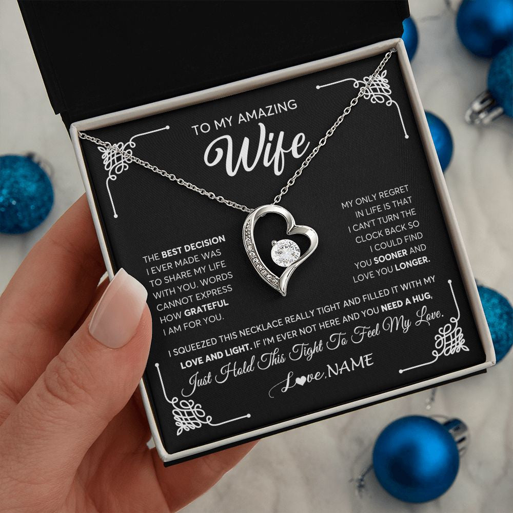 Forever Love Necklace | Personalized To My Amazing Wife Necklace From Husband The Best Decision I Ever Made Wife Wedding Day Birthday Christmas Customized Gift Box Message Card | siriusteestore