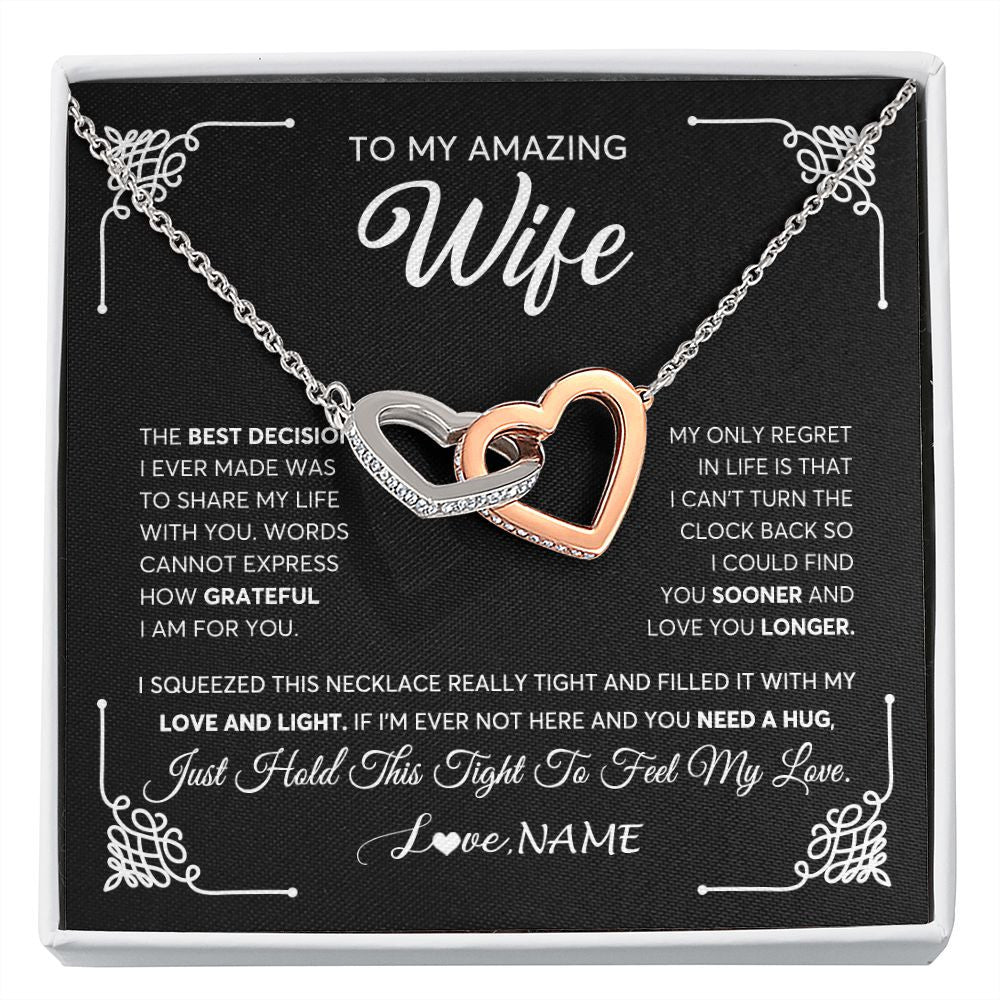 Interlocking Hearts Necklace | Personalized To My Amazing Wife Necklace From Husband The Best Decision I Ever Made Wife Wedding Day Birthday Christmas Customized Gift Box Message Card | siriusteestore