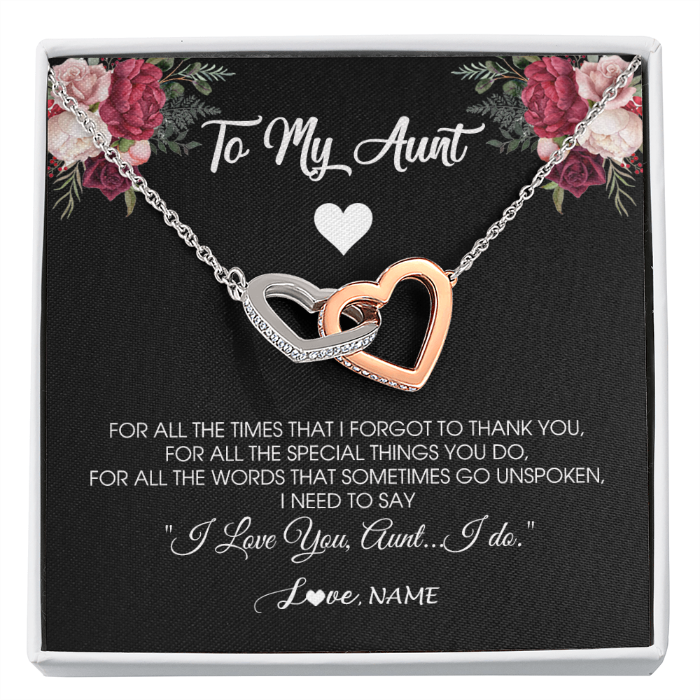 Interlocking Hearts Necklace | Personalized To My Aunt Necklace From Niece Nephew I Need To Say I Love You Aunt Jewelry Birthday Mothers Day Christmas Customized Message Card | siriusteestore