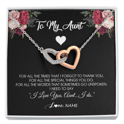 Interlocking Hearts Necklace | Personalized To My Aunt Necklace From Niece Nephew I Need To Say I Love You Aunt Jewelry Birthday Mothers Day Christmas Customized Message Card | siriusteestore