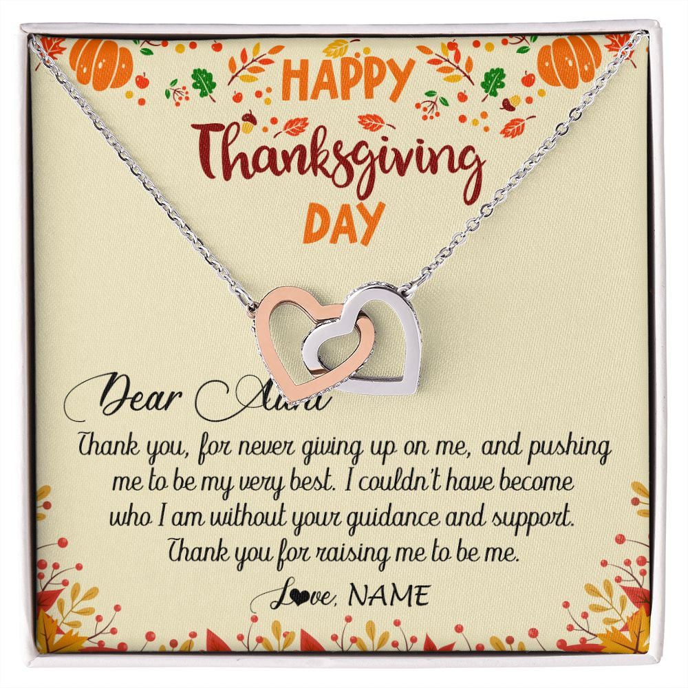 Interlocking Hearts Necklace | Personalized To My Aunt Necklace From Niece Nephew Thank You For Raising Me Happy Thanksgiving Day Pendant Jewelry Customized Gift Box Message Card | siriusteestore