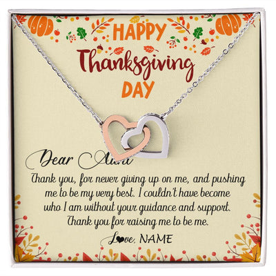 Interlocking Hearts Necklace | Personalized To My Aunt Necklace From Niece Nephew Thank You For Raising Me Happy Thanksgiving Day Pendant Jewelry Customized Gift Box Message Card | siriusteestore