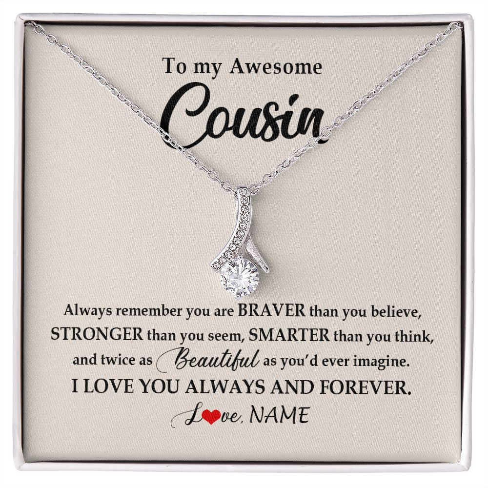 Alluring Beauty Necklace | Personalized To My Awesome Cousin Necklace From Family I Love You Always And Forever Cousin Jewelry Birthday Christmas Customized Gift Box Message Card | siriusteestore