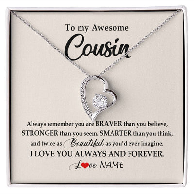 Forever Love Necklace | Personalized To My Awesome Cousin Necklace From Family I Love You Always And Forever Cousin Jewelry Birthday Christmas Customized Gift Box Message Card | siriusteestore