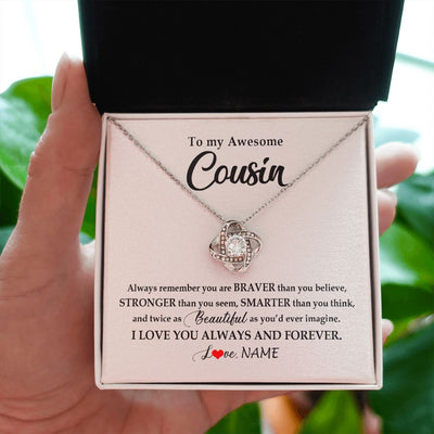 Love Knot Necklace | Personalized To My Awesome Cousin Necklace From Family I Love You Always And Forever Cousin Jewelry Birthday Christmas Customized Gift Box Message Card | siriusteestore