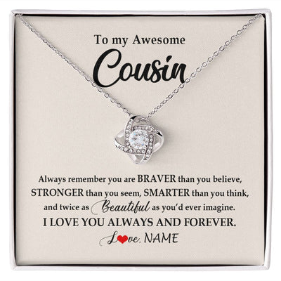 Love Knot Necklace | Personalized To My Awesome Cousin Necklace From Family I Love You Always And Forever Cousin Jewelry Birthday Christmas Customized Gift Box Message Card | siriusteestore