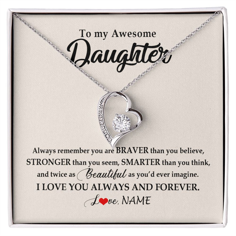Forever Love Necklace | Personalized To My Awesome Daughter Necklace From Mom Dad I Love You Always And Forever Daughter Birthday Christmas Jewelry Customized Gift Box Message Card | siriusteestore