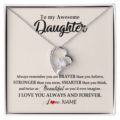 Forever Love Necklace | Personalized To My Awesome Daughter Necklace From Mom Dad I Love You Always And Forever Daughter Birthday Christmas Jewelry Customized Gift Box Message Card | siriusteestore