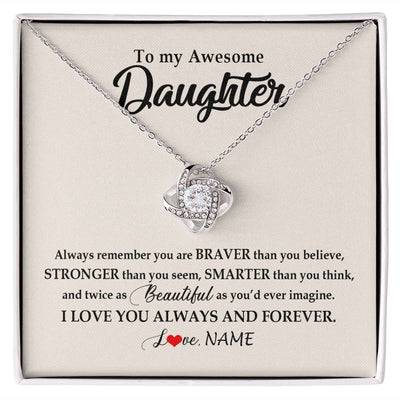 Love Knot Necklace | Personalized To My Awesome Daughter Necklace From Mom Dad I Love You Always And Forever Daughter Birthday Christmas Jewelry Customized Gift Box Message Card | siriusteestore