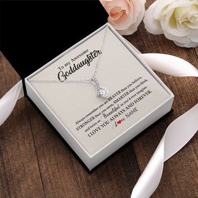 Alluring Beauty Necklace | Personalized To My Awesome Goddaughter Necklace From Godmother I Love You Always And Forever Goddaughter Birthday Christmas Customized Gift Box Message Card | siriusteestore