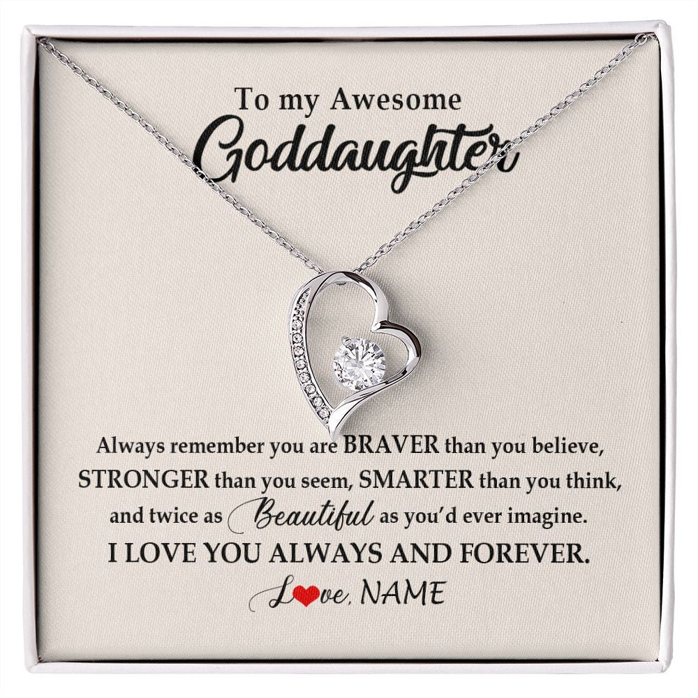 Forever Love Necklace | Personalized To My Awesome Goddaughter Necklace From Godmother I Love You Always And Forever Goddaughter Birthday Christmas Customized Gift Box Message Card | siriusteestore