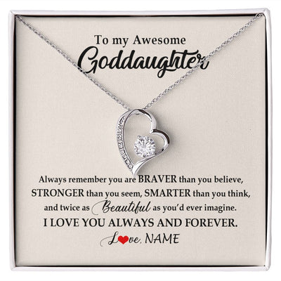 Forever Love Necklace | Personalized To My Awesome Goddaughter Necklace From Godmother I Love You Always And Forever Goddaughter Birthday Christmas Customized Gift Box Message Card | siriusteestore