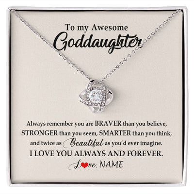 Love Knot Necklace | Personalized To My Awesome Goddaughter Necklace From Godmother I Love You Always And Forever Goddaughter Birthday Christmas Customized Gift Box Message Card | siriusteestore