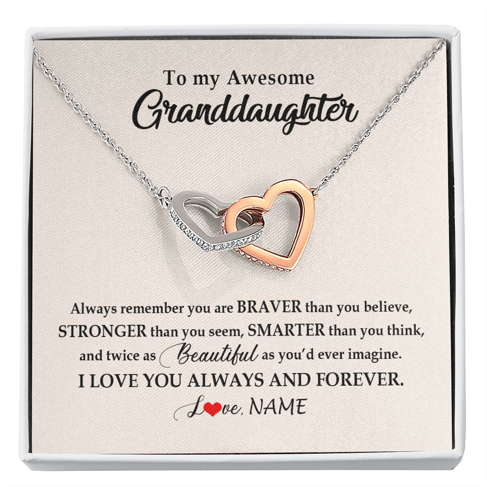 Interlocking Hearts Necklace | Personalized To My Awesome Granddaughter Necklace From Grandma Nana I Love You Always And Forever Granddaughter Birthday Customized Gift Box Message Card | siriusteestore