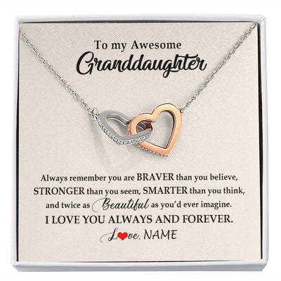 Interlocking Hearts Necklace | Personalized To My Awesome Granddaughter Necklace From Grandma Nana I Love You Always And Forever Granddaughter Birthday Customized Gift Box Message Card | siriusteestore