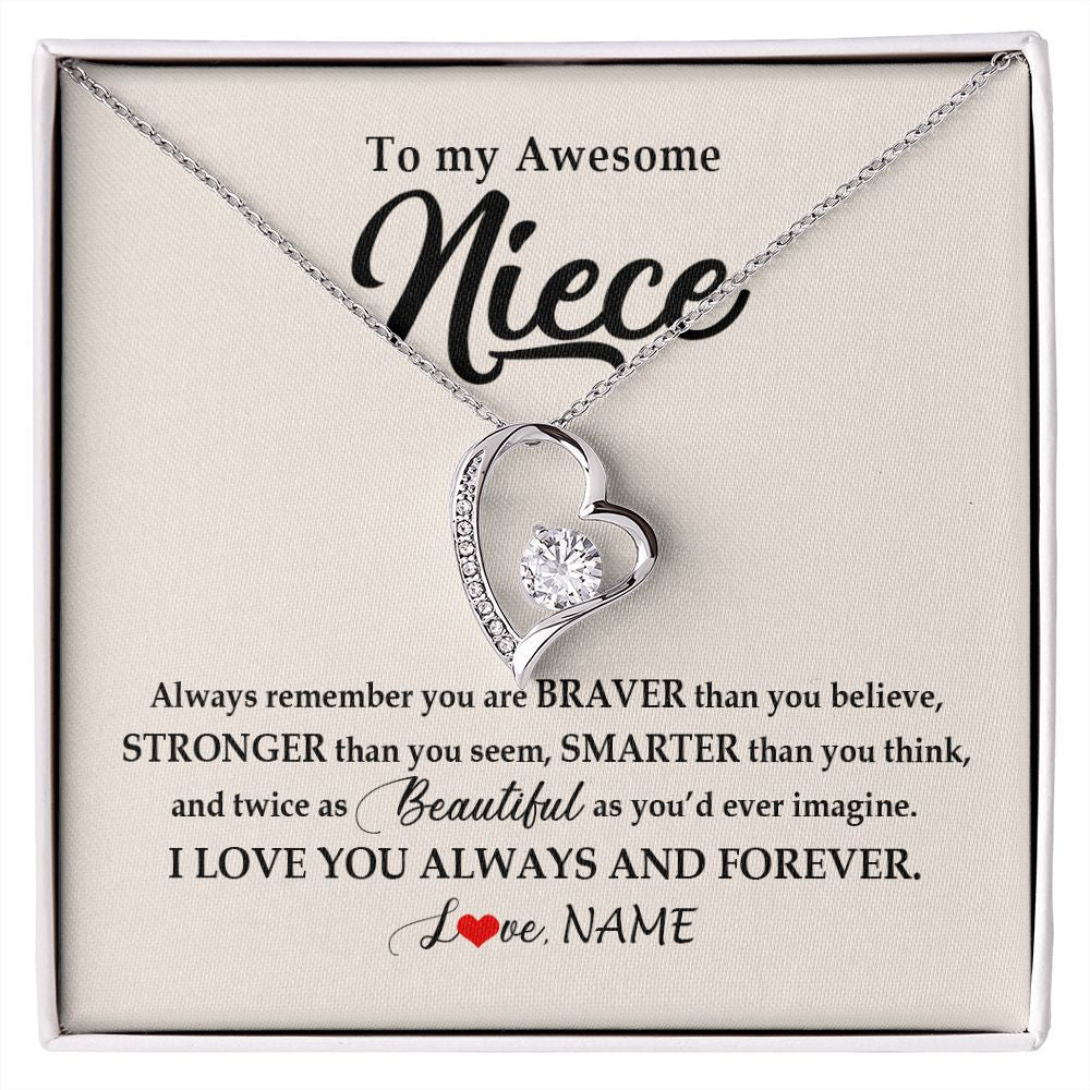 Forever Love Necklace | Personalized To My Awesome Niece Necklace From Aunt Uncle I Love You Always And Forever Niece Jewelry Birthday Christmas Customized Gift Box Message Card | siriusteestore