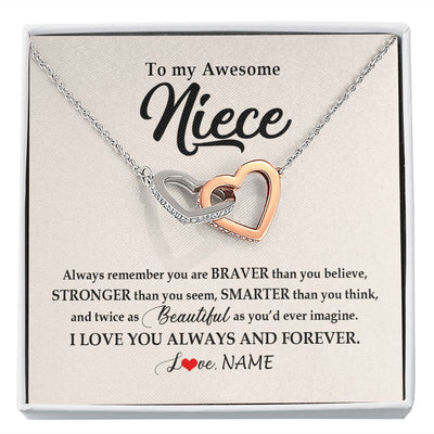 Interlocking Hearts Necklace | Personalized To My Awesome Niece Necklace From Aunt Uncle I Love You Always And Forever Niece Jewelry Birthday Christmas Customized Gift Box Message Card | siriusteestore