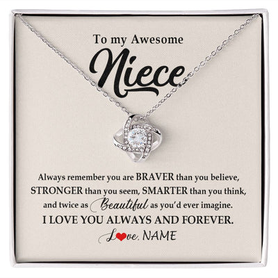 Love Knot Necklace | Personalized To My Awesome Niece Necklace From Aunt Uncle I Love You Always And Forever Niece Jewelry Birthday Christmas Customized Gift Box Message Card | siriusteestore