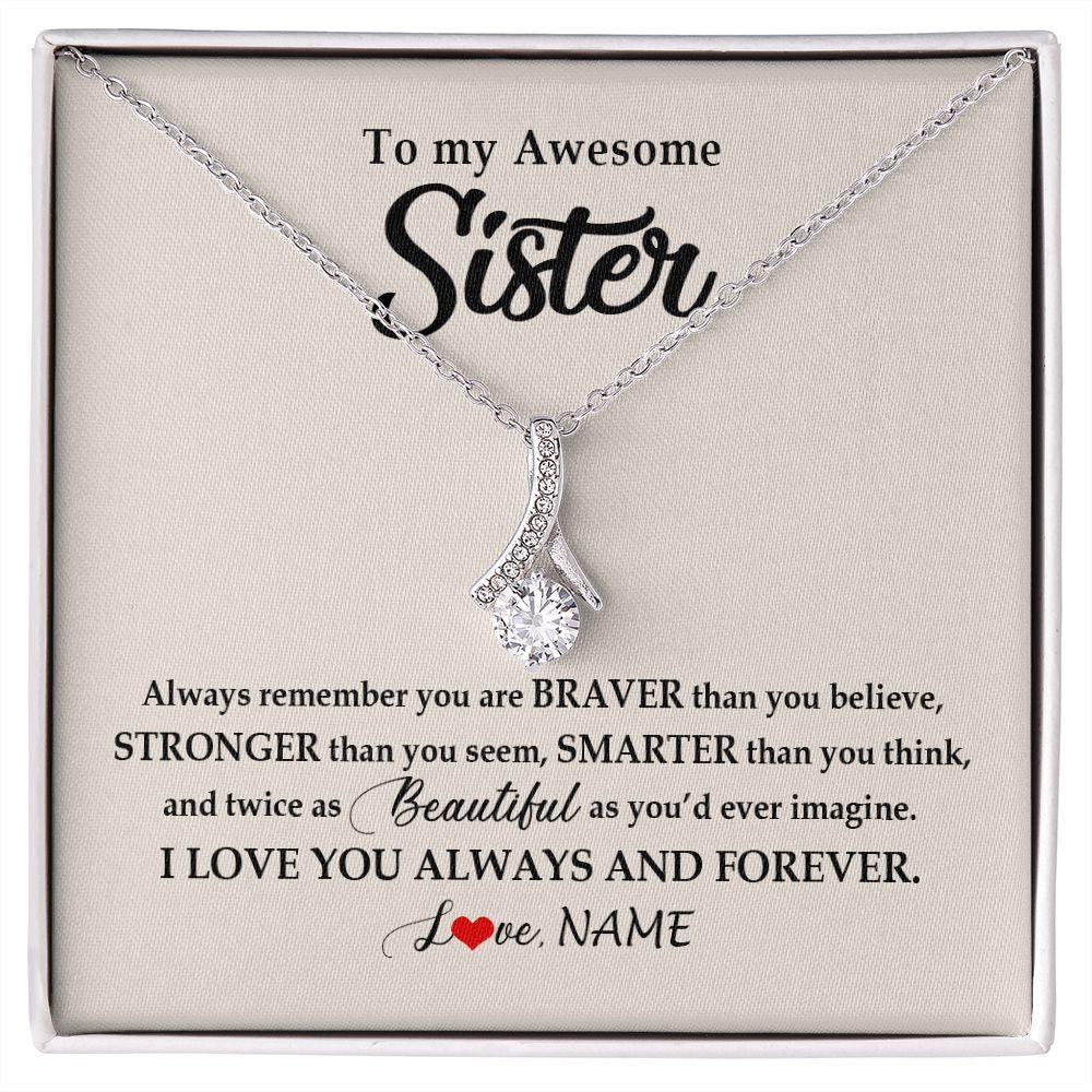 Alluring Beauty Necklace | Personalized To My Awesome Sister Necklace From Sister Brother I Love You Always And Forever Sister Birthday Christmas Jewelry Customized Gift Box Message Card | siriusteestore